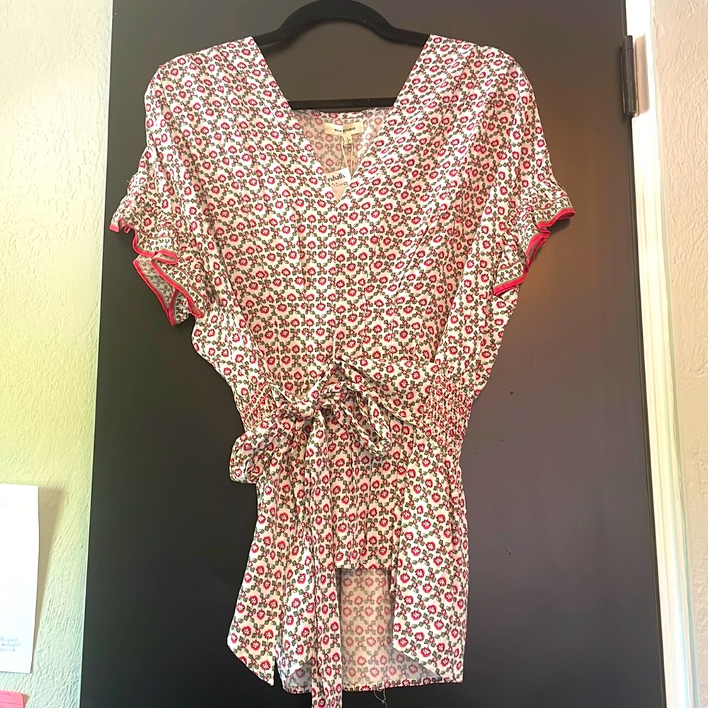 Max Studio NWT Floral Print Tie Front Short Sleeve Top
